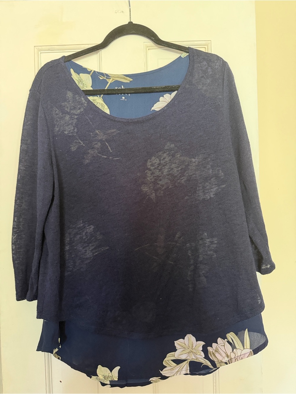 Soho Navy Layered Floral-Hem Tunic Top